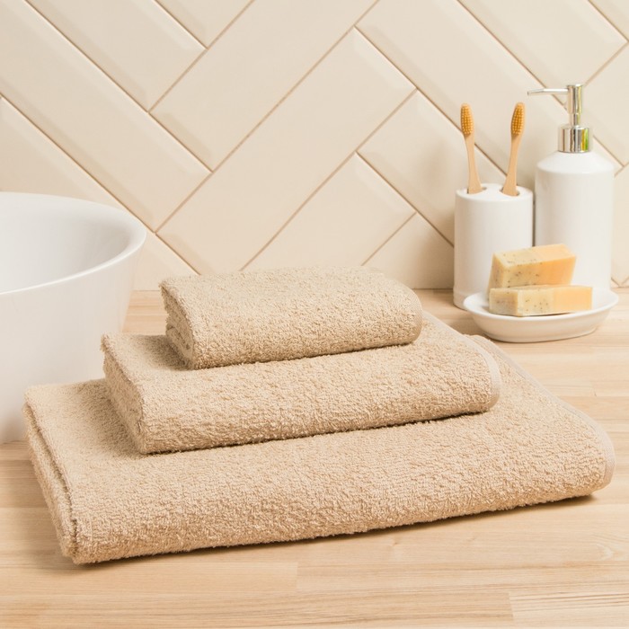 Полотенце махровое «Экономь и Я», 50×90 см, 100% хлопок, 320 г/м², бежевое