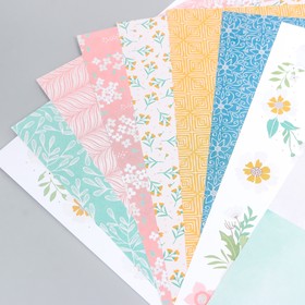 Набор бумаги для скрапбукинга двусторонняя  "Флора" 20х20 см, 8 листов 190 гр/м2