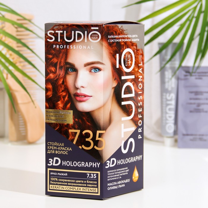 Стойкая крем-краска волос Studio Professional "3D HOLOGRAPHY", тон 7.35 ярко-рыжий, 115 мл - Фото 1