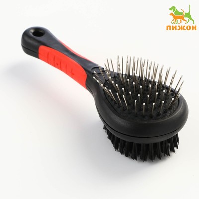 Щётка-расчёска двухсторонняя, 17.5×6.5 см, нескользящая ручка, чёрно-красная