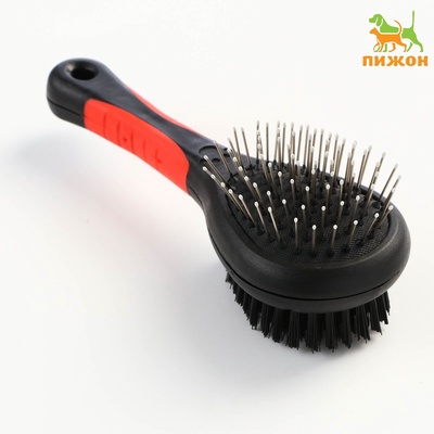 Щётка-расчёска двухсторонняя, 17.5×6.5 см, нескользящая ручка, чёрная, красная