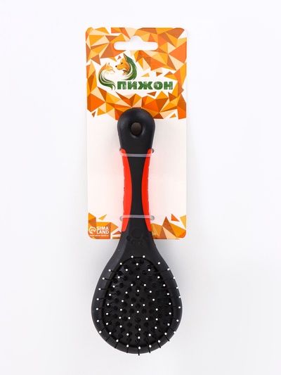 Щётка-расчёска двухсторонняя, 17.5×6.5 см, нескользящая ручка, чёрная, красная