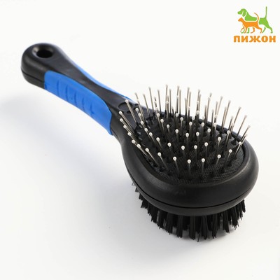 Щётка-расчёска двухсторонняя, 17.5×6.5 см, нескользящая ручка, чёрно-синяя