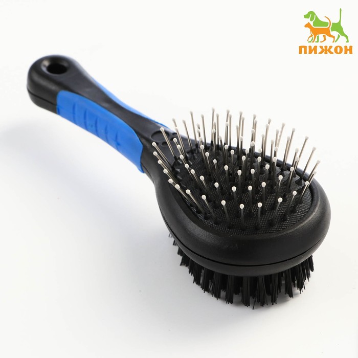 Щётка-расчёска двухсторонняя, 17.5×6.5 см, нескользящая ручка, чёрно-синяя - Фото 1