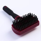 Двухсторонняя пуходёрка-щетка с резиновой ручкой 10×16.5 см, бордово-чёрная - Фото 2