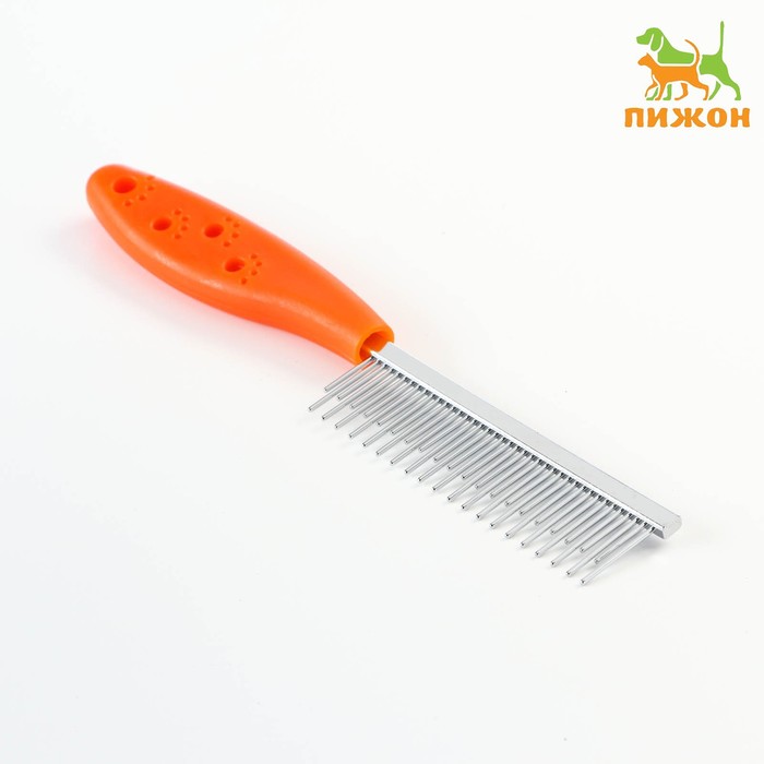 Расчёска для шерсти «Лапки», 20.5×3 см, с зубьями разной длины, оранжевая - Фото 1
