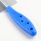 Расчёска для шерсти «Лапки», двухсторонняя, с прямыми зубьями, пластиковая ручка, синяя - Фото 5