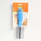 Расчёска для шерсти «Комфорт», 19.5×5.2 см, двухсторонняя, нескользящая ручка, голубая - фото 67925368