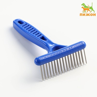 Расчёска-грабли 2-рядная, 13.5×8.8 см, синяя