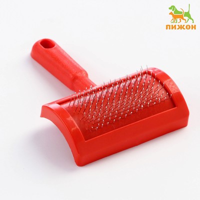 Пуходёрка малая, 8.5×13 см, полукруглая, с каплями, пластик, красная