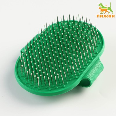 Расчёска-наладонник с металлическими зубьями, 13×8.5 см, зелёная
