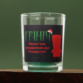Новогодняя свеча в стакане «Гринч», аромат эвкалипт, 5 х 5 х 6 см.