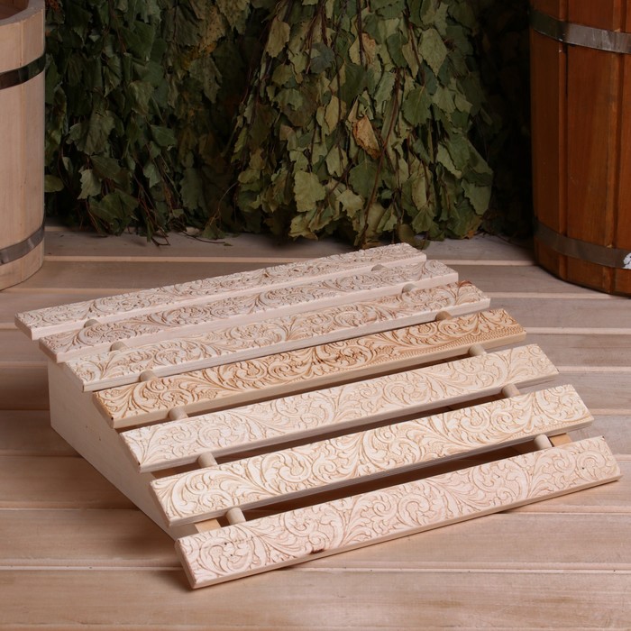 Подголовник для бани и сауны «Русский узор», 34×32×12 см, липа, анатомический, «Добропаровъ» - Фото 1