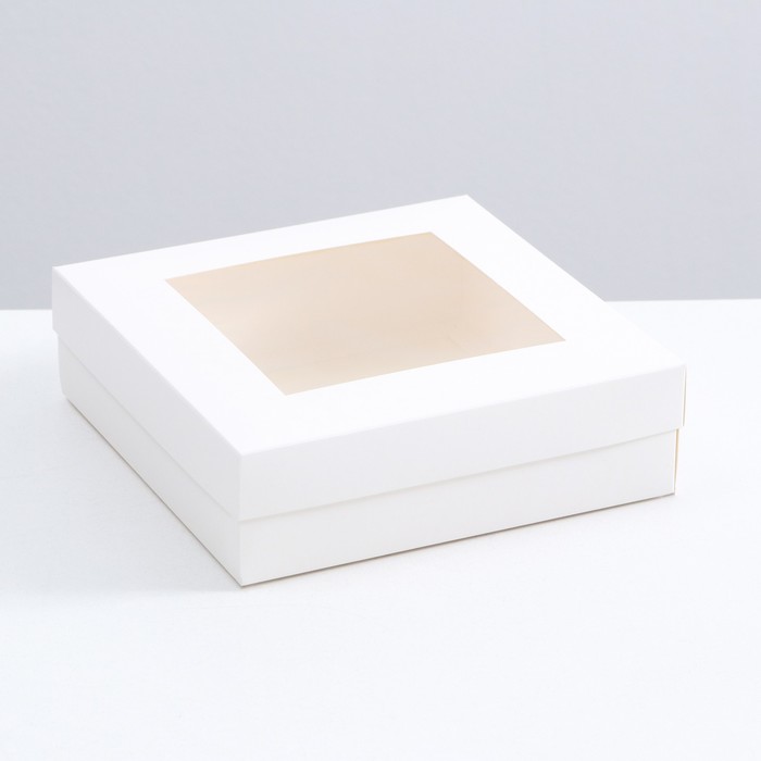 Коробка складная, крышка-дно, с окном, белая, 20 х 20 х 6 см - Фото 1