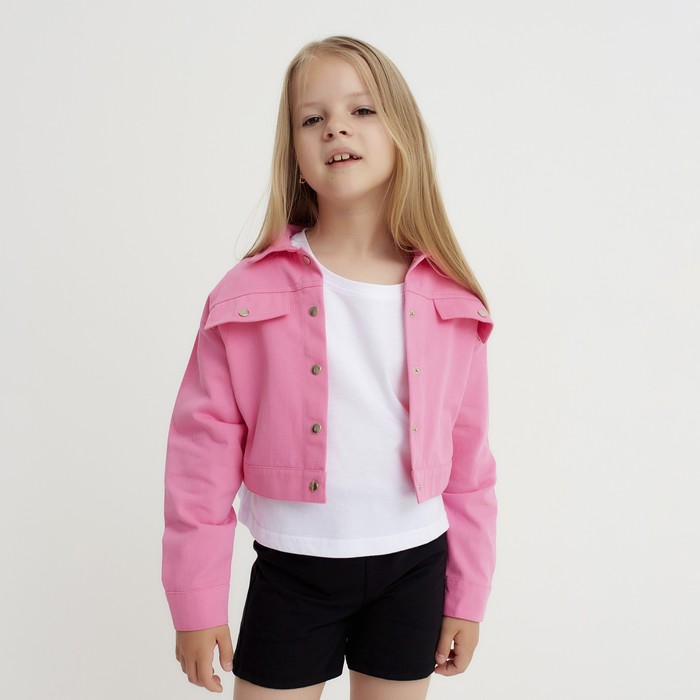 Рубашка для девочки джинсовая, укороченная KAFTAN, размер 34 (122-128 см), цвет розовый