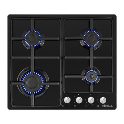 Варочная поверхность HOMSair HGE643BK, газовая, 4 конфорки, чёрная