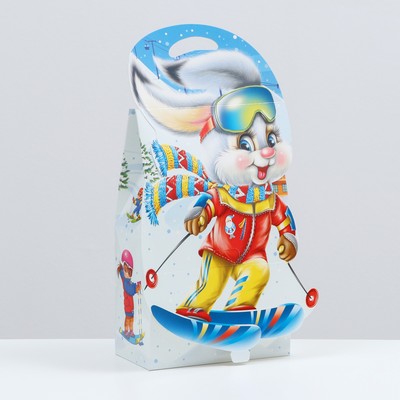 Подарочная коробка "Зайчик на лыжах", 16,5 х 8,6 х 27 см, 1 шт.