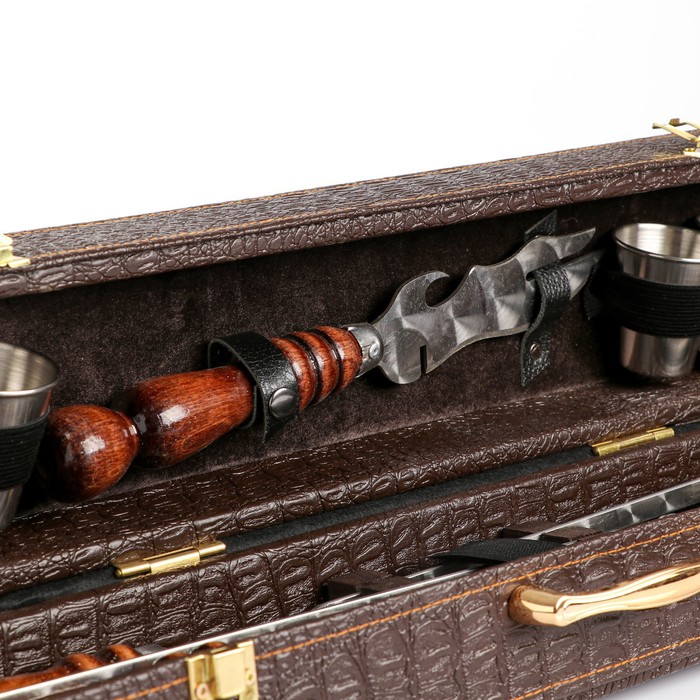 Набор с шампурами подарочный "Элит-XS" в коробке из эко-кожи №13 - фото 1908940359