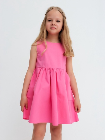 Платье с карманами для девочки KAFTAN: Summer cotton, ярко-розовое, рост 134-140 см