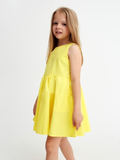 Платье с карманами для девочки KAFTAN: Summer cotton, жёлтое, размер 32 (110-116 см)