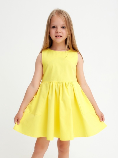Платье с карманами для девочки KAFTAN: Summer cotton, ярко-жёлтое, рост 134-140 см