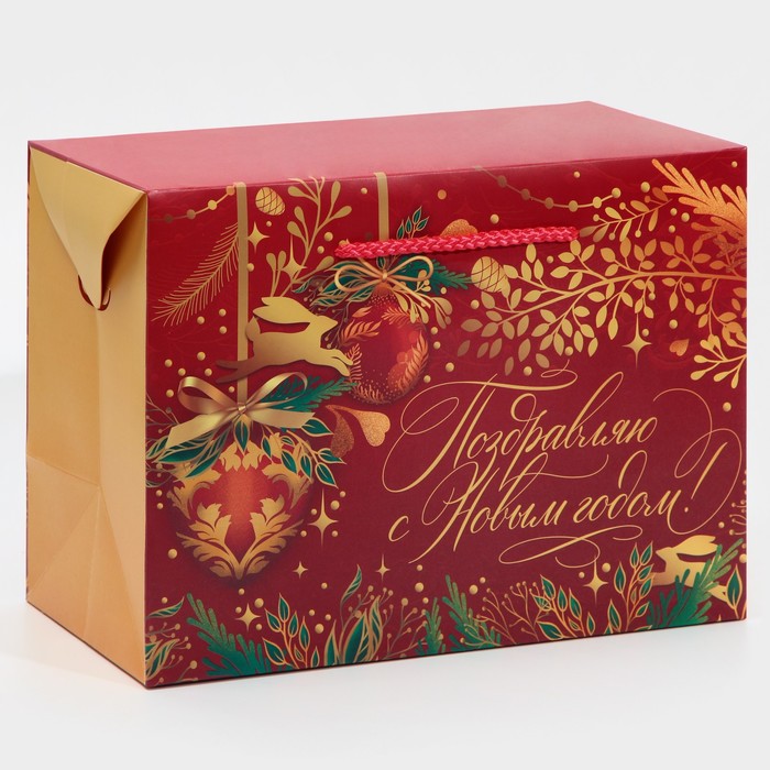 Пакет-коробка «Поздравляю тебя», 28 х 20 х 13 см, Новый год