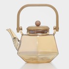 Чайник стеклянный заварочный с бамбуковой крышкой и металлическим фильтром «Октогон», 800 мл, цвет золотой - фото 3755727