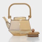Чайник стеклянный заварочный с бамбуковой крышкой и металлическим фильтром «Октогон», 800 мл, цвет золотой - фото 4356688