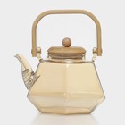 Чайник стеклянный заварочный с бамбуковой крышкой и металлическим фильтром «Октогон», 1,2 л, цвет золотой - Фото 1