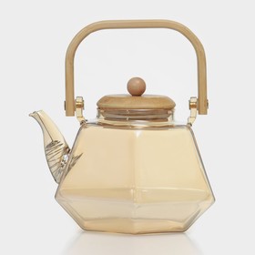 Чайник стеклянный заварочный с бамбуковой крышкой и металлическим фильтром «Октогон», 1,2 л, цвет золотой