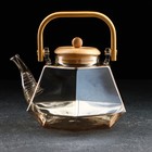 Чайник стеклянный заварочный с бамбуковой крышкой и металлическим фильтром «Октогон», 1,5 л, цвет золотой - фото 9839351