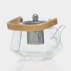 Чайник стеклянный заварочный с бамбуковой крышкой и металлическим ситом «Октогон», 800 мл - фото 4356703