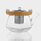 Чайник заварочный с бамбуковой крышкой «Октогон», 800 мл, металлическое сито, стекло - Фото 5
