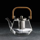 Чайник стеклянный заварочный с бамбуковой крышкой и металлическим ситом «Октогон», 1,2 л - фото 9839376
