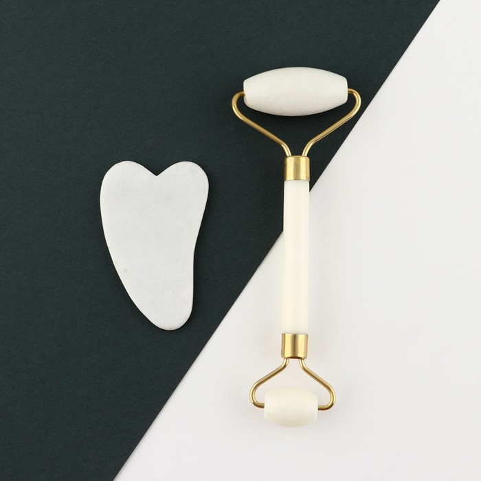 Набор: роликовый массажер и скребок гуаша «Let it snow!», кальцит и серпентин 29586