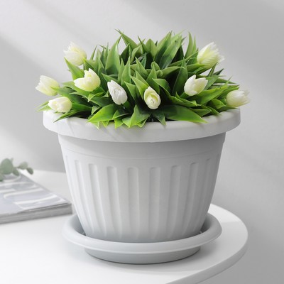 Горшок для цветов с поддоном «Сильвер ЭКО», 2.6 л, d=20 см, пластиковый, светло-серый