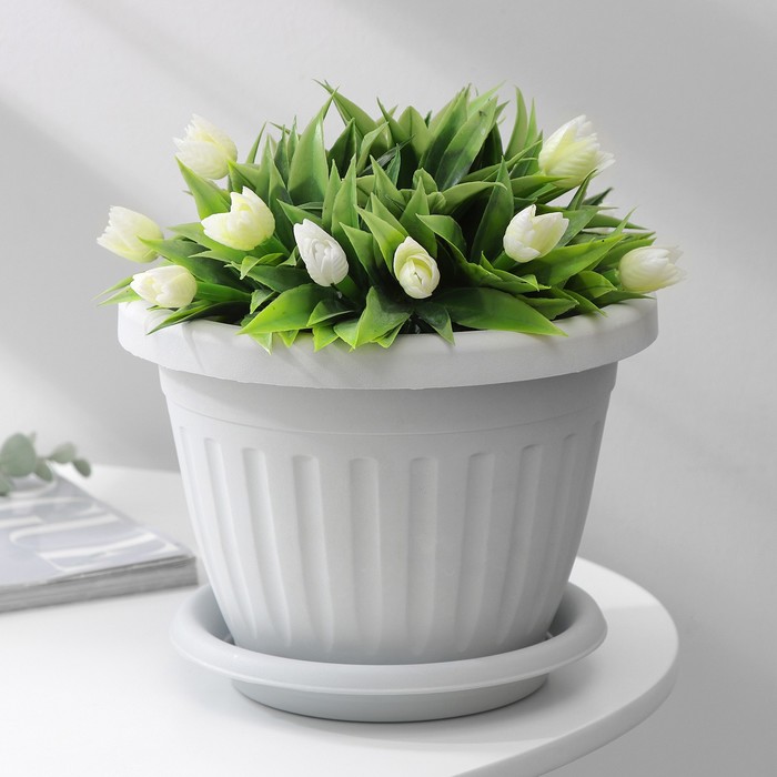 Горшок для цветов с поддоном «Сильвер ЭКО», 2.6 л, d=20 см, пластиковый, светло-серый - Фото 1