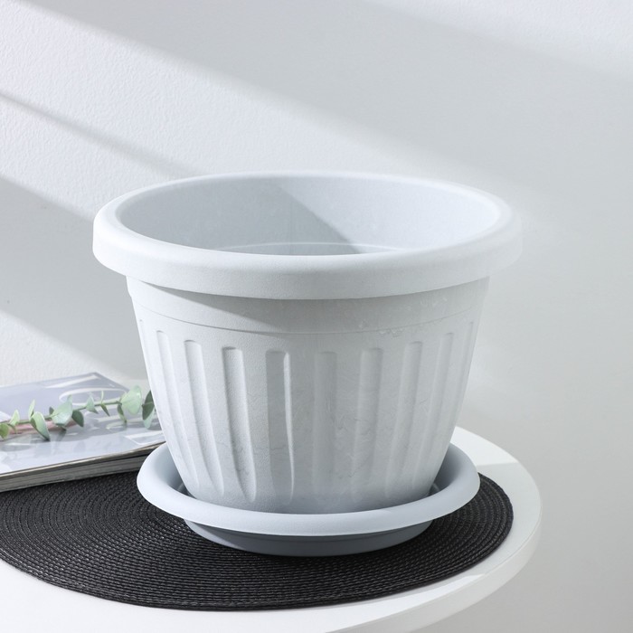 Горшок для цветов с поддоном «Сильвер ЭКО», 7.2 л, d=28 см, пластиковый светло-серый - Фото 1