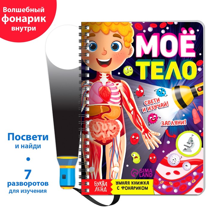 Умная книжка с фонариком «Моё тело». Свети и изучай, 30 стр. - Фото 1