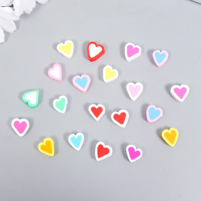 Бусины для творчества PVC "Сердечки с контуром" цветные набор 20 шт 1х1х1 см - Фото 1