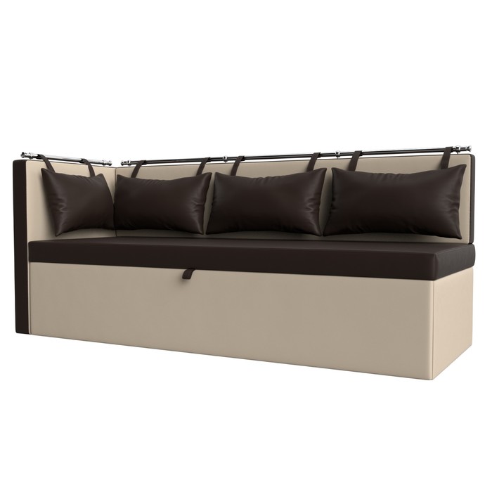 Кухонный диван «Метро с углом», механизм дельфин, левый, экокожа, цвет коричневый/бежевый - фото 1907479749