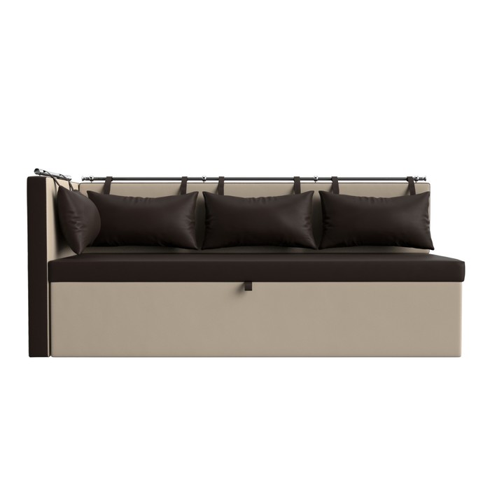 Кухонный диван «Метро с углом», механизм дельфин, левый, экокожа, цвет коричневый/бежевый - фото 1907479750