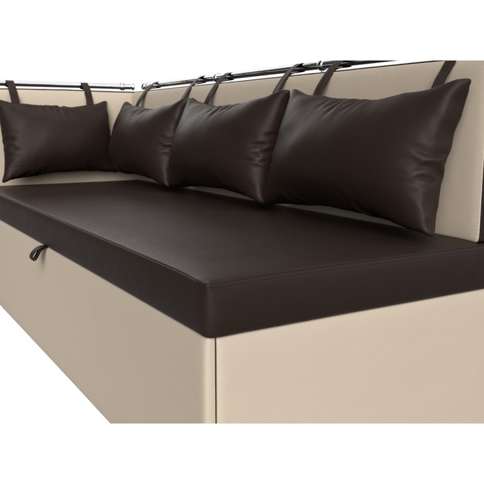 Кухонный диван «Метро с углом», механизм дельфин, левый, экокожа, цвет коричневый/бежевый - фото 1907479752