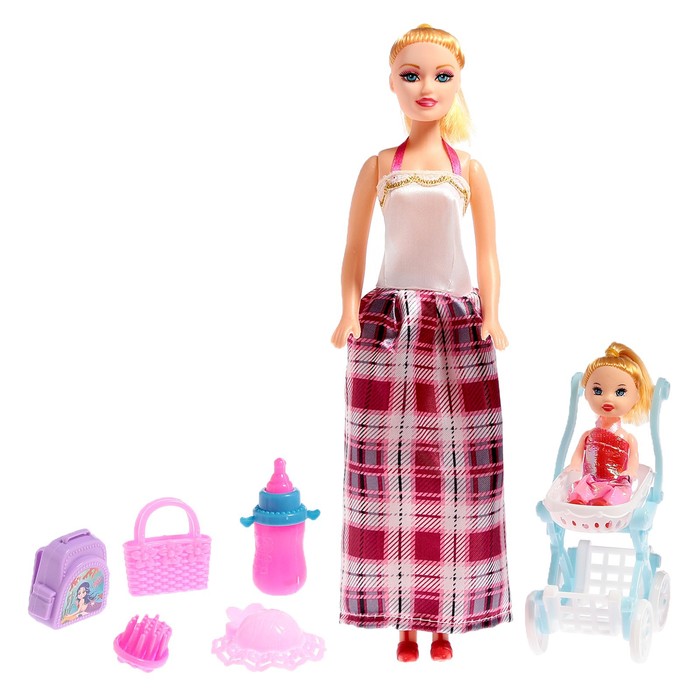 Кукла-модель «Мама Кэтрин» с малышкой, коляской и аксессуарами, МИКС 55217