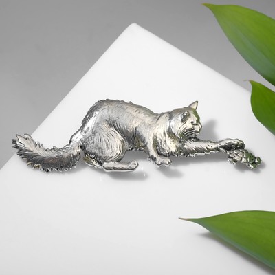 Брошь «Кот» с черепахой, цвет чернёное серебро
