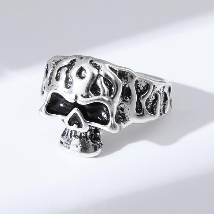 Кольцо "Настроение" череп, цвет серебро, безразмерное - Фото 1