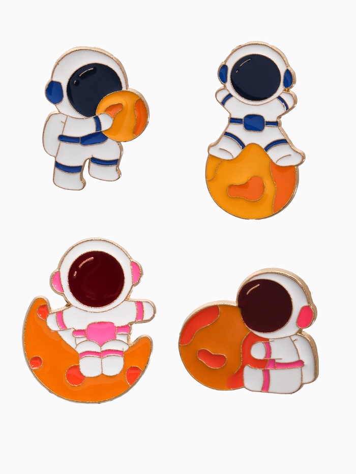 Набор значков «Космонавты на Луне», набор 4 шт., цветной в золоте - Фото 1