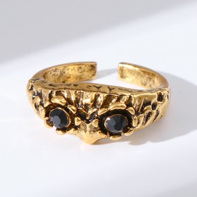 Кольцо "Перстень" сова, цвет чернёное золото, безразмерное