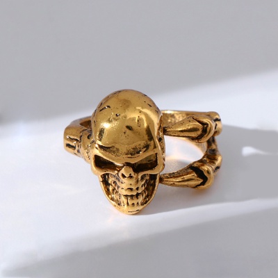 Кольцо «Перстень» череп, цвет чернёное золото, безразмерное