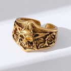 Кольцо «Перстень» череп с цветами, цвет чернёное золото, безразмерное - фото 318954548